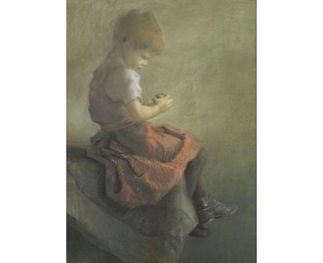 FRANZÖSISCHE / BELGISCHE SCHULEMaler tätig frühes 20. Jh.GROßFORMATIGE ARBEIT: SITZENDES MÄDCHEN Patell auf Platte. SM 97 x 7