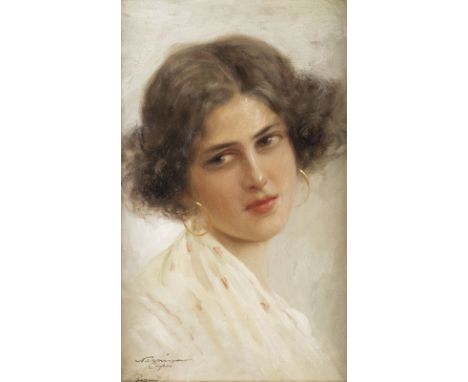 BERNARDO HAY('auch Bernard Hay')1864 Florenz - 1931 (1935) Capri oder NeapelMÄDCHEN VON CAPRI Öl auf Leinwand. 51 x 25 cm (R.