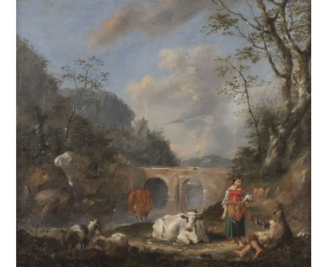 FRANCESCO ZUCCARELLI (WOHL WERKSTATT)15. August 1702 Pitigliano (Toskana) - 30. Dezember 1788 FlorenzFLUSSLANDSCHAFT MIT BRÜC