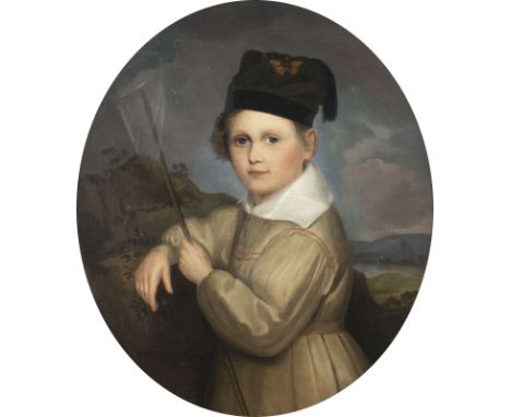 PORTRÄTMALERtätig in Deutschland um 1820/1830DER KLEINE SCHMETTERLINGSFÄNGER Öl auf Leinwand. 73 x 64 cm (R, 90 x 80 cm). Ret