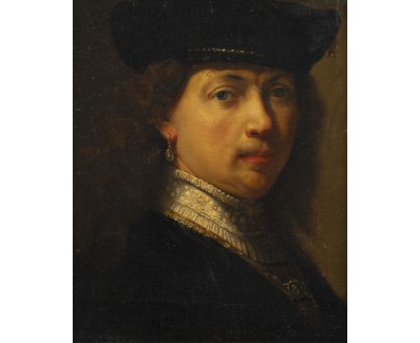 HARMENSZOON VAN RIJN REMBRANDT (IN DER ART DES)1609 Leiden - 1669 AmsterdamSELBSTBILDNIS Öl auf Leinwand (doubl.). 41 x 34 cm