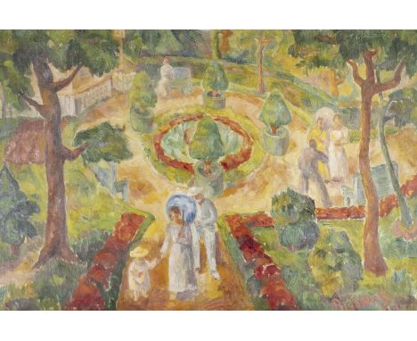 HEDWIG RANAFIER-BULLING1882 Oldenburg - 1961 ebendaFLANEURE IM STADTGARTEN (1924) Öl auf Leinwand. 63 x 94 cm (R. 90 x 120 cm