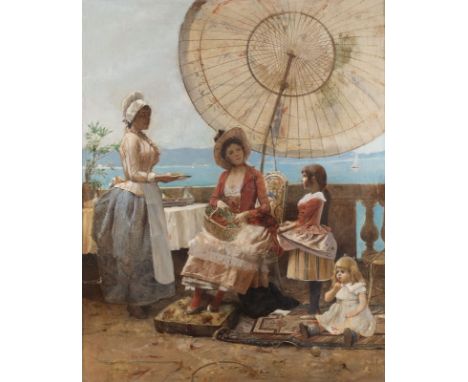 FRANZÖSISCHER IMPRESSIONISTTätig 2. Hälfte 19. Jh.PICKNICK AN EINEM SONNIGEN TAG AN DER PROMENADE Öl auf Leinwand (doubliert)