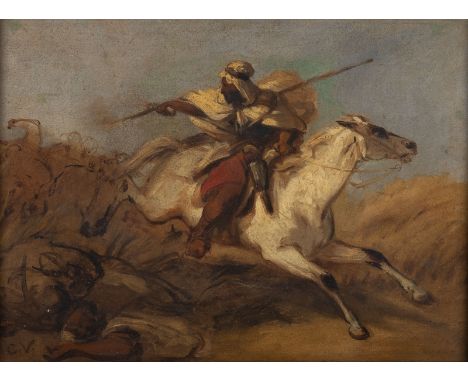 EUGÈNE DELACROIX (UMKREIS)1798 Charenton-St-Maurice - 1863 ParisVon Feinden verfolgter arabischer Reiter Öl auf Papier (marou