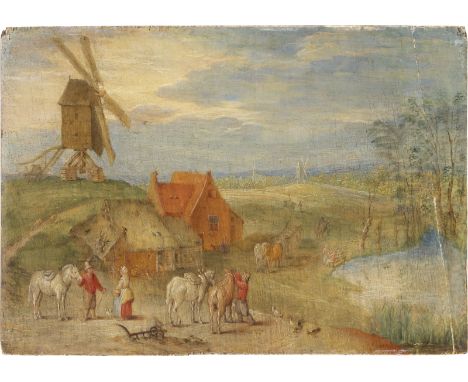 JAN BRUEGHEL DER JÜNGERE (WOHL ATELIER)13. September 1601 Antwerpen - 01. September 1678 ebendaLANDSCHAFT MIT BOCKWINDMÜHLE U