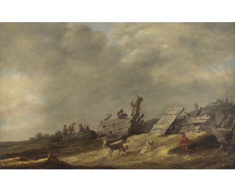 NIEDERLÄNDISCHE SCHULE IM STILE DES 17. JH.KÜSTENLANDSCHAFT MIT HIRTEN UND ZIEGEN Öl auf Leinwand. 40 × 63 cm (R. 56,5 × 79,5