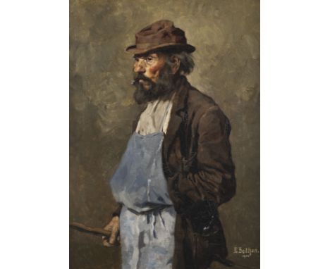 EMIL BEITHAN1878 Bad Homburg - 1955 SchrecksbachMÄNNERBILDNIS (1900) Öl auf Leinwand. 55 x 41 cm (R. 64 x 50 cm). Signiert un