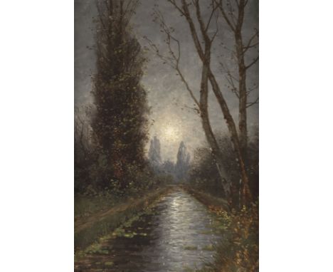 JOHANN JUNGBLUT1860 Saarburg - 1912 DüsseldorfZWEI GEMÄLDE: WINTERLANDSCHAFT MIT EINEM ZUGEFRORENEN FLUSS. HERBSTLANDSCHAFT M