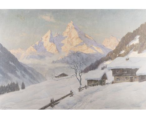 ERWIN KETTEMANNMünchen 1897 - 1971WINTERMORGEN. WATZMAN, BERCHTESGADEN Öl auf Leinwand. 71 x 101 cm (R. 86,5 x 117,5 cm). Sig