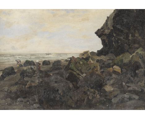 EUGEN GUSTAV DÜCKER (ATTR.)1841 - 1916FISCHERN AM STRAND (1892) Öl auf Leinwand. 33 x 49 cm (R. 53 x 68 cm). Datiert unten re