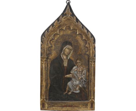 IN DER ART DER ITALIENISCHEN MALEREI UM NICCOLO DI TOMMASO DES 14. JH. (AUSFÜHRUNG 19./20. JH.)THRONENDE MADONNA MIT DEM KIND