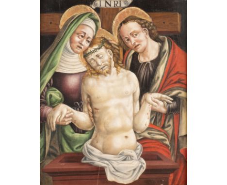 SCHULE VON BERGAMO / NORDITALIENISCHE SCHULE, UM 1500BEWEINUNG CHRISTI MIT MARIA UND MARIA VON MAGDALA Öl-Tempera auf Harthol