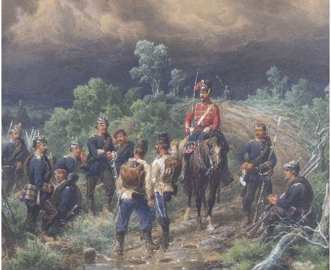 CHRISTIAN SELL1854 Düsseldorf - 1925 GothaTREFFEN DER ÖSTERREICHISCHEN UND PREUSSISCHEN KOMMANDANTEN (1868) Gouache auf Papie
