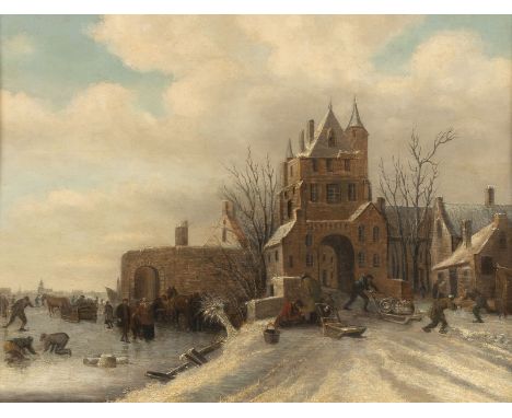 THOMAS HEEREMANS (ATTR.)1641 Haarlem - 1694 EbendaWINTERLICHES EISVERGNÜGEN VOR MITTELALTERLICHEN BURGANLAGE Öl auf Eichenhol