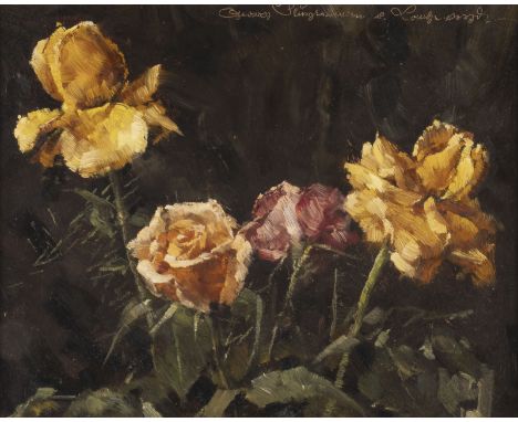 GEORG SLUYTERMAN VON LANGEWEYDE1903 Essen - 1978 BendestorfROSEN Öl auf Platte. SM 26 x 33 cm (R. 33 x 41 cm ). Signiert oben