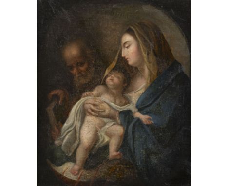 FRANCESCO TREVISANI (UMKREIS)9. April 1656 Capodistria - 30. Juli 1746 RomHEILIGE FAMILIE Öl auf Leinwand auf Holzplatte maro