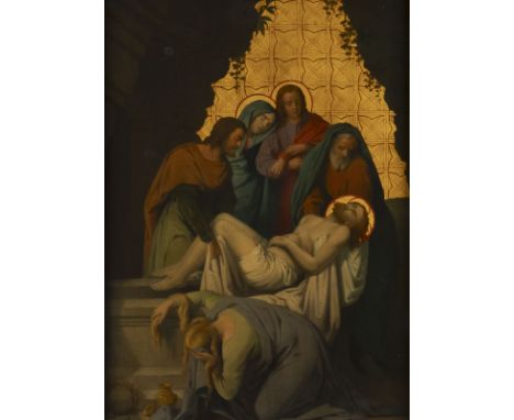 FRANCOIS JACOBS1832 - 1887GRABLEGUNG CHRISTI Öl auf Holz. 60 x 44 cm (R. 79 x 63 cm). Signiert unten links 'Fr. Jacobs'. Min.