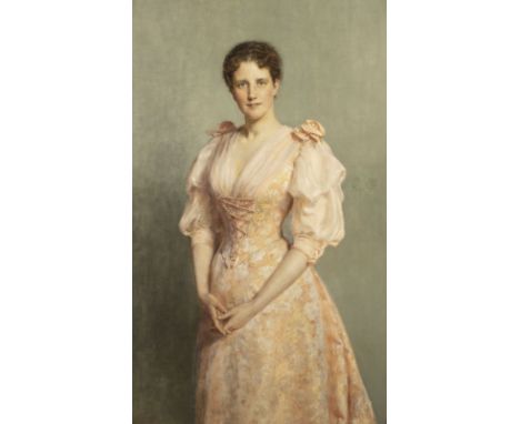 JOHN COLLIER1850 London - 1934 ebendaJUNGE DAME IM ROSAKLEID Öl auf Leinwand. 141 x 87 cm (R. 170 x 117 cm). Signiert unten l