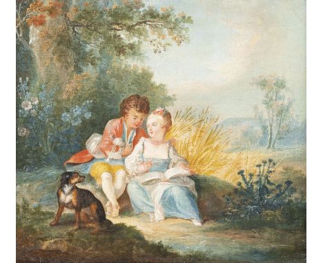 JEAN-HONRÉ FRAGONARD (UMKREIS)1732 Grasse - 1806 ParisDAS JUNGE LIEBESPAAR Öl auf Leinwand (altdoubl.). 24 x 27 cm (R. 34 x 3