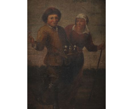 FLÄMISCHE SCHULE DES 17. JH.DER SCHNAPSVERKÄUFER Öl auf Leinwand auf Eichenholztafel. 25,8 x 19,3 cm (R. 37 x 30,5 cm). Verso