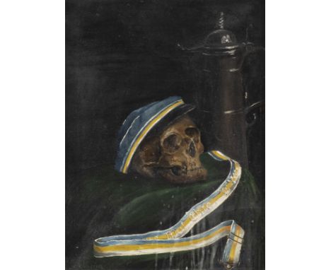 LOTHAR GUNTHER BUCHHEIM1918 Weimar - 2007 StarnbergSTILLLEBEN MIT TOTENKOPF Öl auf Leinwand. 50,5 x 38,5 cm (R. 60 x 48 cm). 