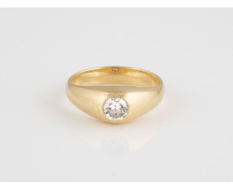 RING Gelbgold. Ringmaß ca. 60, Ges.-Gew. ca. 8,1 g. Gest. 750. Ein Brillant, ca. 0,55 ct. Besch.