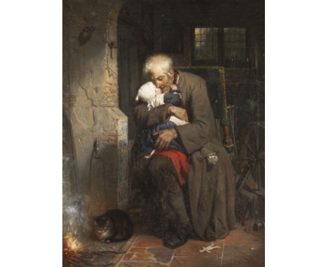 HOLLÄNDISCHER MALERTätig 2. Hälfte 19.Jh.GROSSVATER UND ENKELIN Öl auf Leinwand. 59,5 x 46 cm (R. 85 x 72 cm). Verso: alter A