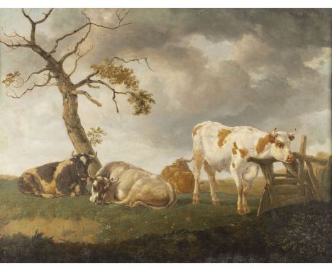 JOHANN HEINRICH MENKENBremen 1766 - 1839GRAZENDE KÜHE Öl auf Leinwand. 51 x 67 cm (R. 71 x 87 cm). Signiert links 'Menken'. P