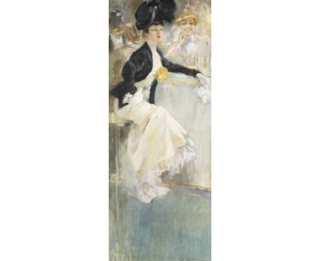 LUIS FELIPE USABAL Y HERNÁNDES1876 Valencia - 1937 ebendaDAME DER BELLE EPOQUE Öl auf Leinwand (doubl.). 116,5 x 49,5 cm (R. 