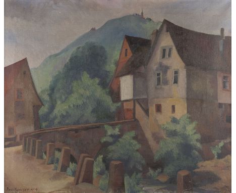 GEORG BREITWIESER1890 Langstadt bei Dieburg - 1938 DarmstadtSTADTANSICHT (1929) Öl auf Leinwand. 57 x 67 cm (R. 70 x 81 cm). 