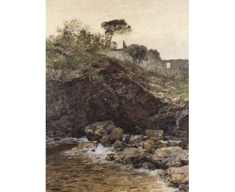 ALFRED ZOFF1852 Graz - 1927 ebendaKÜSTENPARTIE (1892) Öl auf Leinwand (doubl.). 103 x 78 cm (R. 121 x 96 cm). Signiert und da