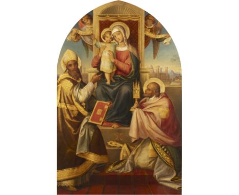 ALEXANDER MAXIMILIAN SEITZ1811 München - 1888 RomMADONNA MIT KIND, HEILIGEN FRANZ VON SALES UND ALFONS (1860) Öl auf Holz. 82
