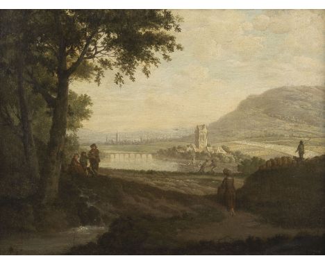 CHRISTIAN GEORG SCHÜTZ DER ÄLTERE (ATTR.)1718 Flörsheim - 1791 Frankfurt/MainROMANTISCHE RHEINLANDSCHAFT MIT PERSONENSTAFFAGE