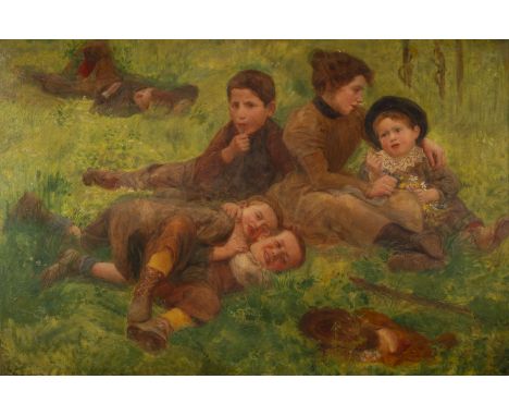 ALFRED SCHWARZSCHILD1874 Frankfurt a.M. - 1948 München (?)Kinder spielen auf der Wiese. Großformatige Komposition Öl auf Lein