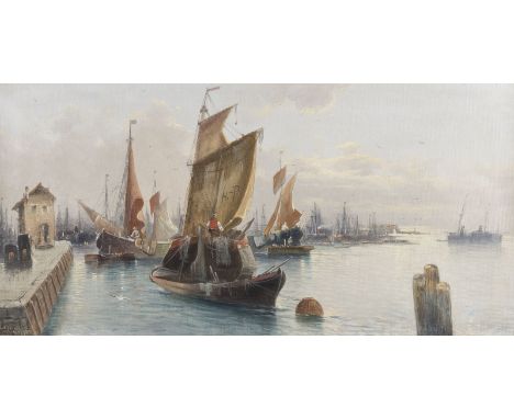 KARL KAUFMANN1843 Neuplachowitz - 1905 WienHAFENANSICHT (1902) Öl auf Leinwand. 32 x 63 cm (R. 62 x 93 cm). Mit Pseudonym sig