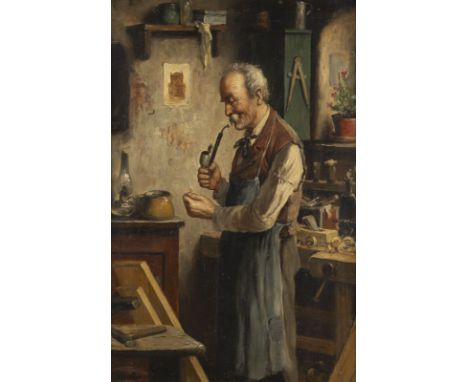CARL OSTERSETZER1865 Brody - 1914 WienIN DER WERKSTATT DES TISCHLERS Öl auf Holz. 48 x 31 cm (R. 66 x 50 cm). Signiert unten 