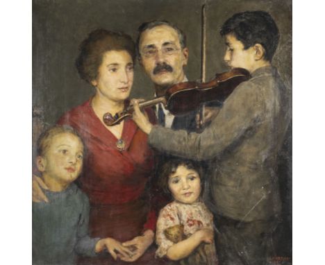 JOHANN VICTOR KRÄMER1861 Adamsthal - 1949 WienFAMILIENPORTRAIT (1932) Öl auf Leinwand. 90 x 91 cm (R. 97 x 97 cm). Signiert u