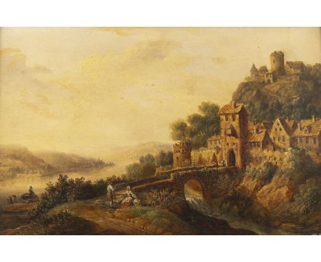CHRISTIAN GEORG SCHÜTZ DER ÄLTERE (ATTR.)1718 Flörsheim - 1791 Frankfurt/MainFLUSSLANDSCHAFT MIT EINER BRÜCKE VOR STADTTOR. A