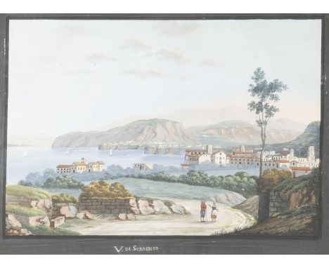 CAMILLO DE VITOtätig 18./19. JhZWEI ARBEITEN: DER AUSBRUCH DES VESUVS IN NEAPEL 1834. BLICK AUF SORRENT Jew. Gouache auf Papi