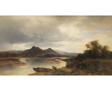 JULIUS ROLLMANN1827 Soest - 1865 DüsseldorfTAGWERK AM TAGLIAMENTO IN OBERITALIEN (1863) Öl auf Leinwand (doubl.). 84 x 151 cm