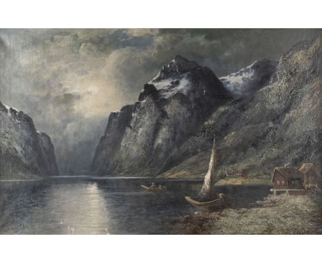 OLAV BRYSTORP1842 Norwegen - 1904FJORD IM NACHTLICHT Öl auf Leinwand. 69 x 104 cm (R. 101 x 140 cm). Signiert unten links 'O.
