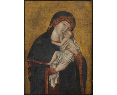 IN DER ART DER ITALIENISCH-BYZANTINISCHEN SCHULE DES 14. JH. (WAHRSCHEINLICH 17./18. JH.)JUNGFRAU MIT KIND Öl auf Leinwand, t