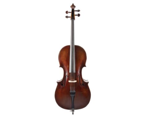 CELLO Wohl Süddeutsch, um 1860-1880 Zweiteilige Fichtenholzdecke und Ahornboden, dunkelbraun-rötlicher Lack. 4/4 Cello, L. 12