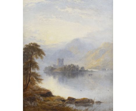 GEORGE BLACKIE STICKS1843 - 1938ABENDLANDSCHAFT MIT BLICK AUF DAS SCHLOSS AM SEE Öl auf Leinwand (doubl.). 45 x 38 cm (R. 53 