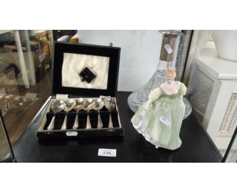 ROYAL DOULTON FIG "FAIR LADY" SHIPS DECANTER & SET OF SPOONS