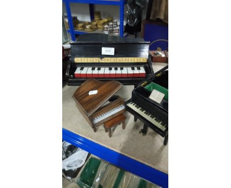 VINTAGE TOY PIANO, MUSIC BOX PIANO & SMALL MODEL PIANO