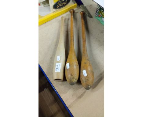 1 PAIR OF VINTAGE "INDIAN" CLUBS & 1 OTHER