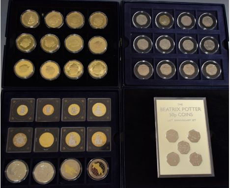 Coins - four Westminster Mint boxes containing gilded boxed set, Jersey BU crowns 2013 &amp; 2015; plated set,  Honouring the