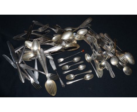 Flatware - hallmarked silver teaspoons; a silver pickle fork; a quantity of Continental plated flatware