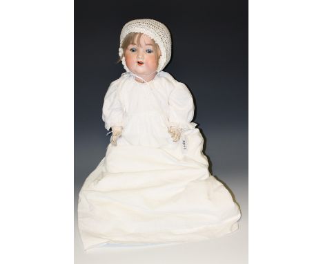 Armand Marseille - a 990 socket doll, fixed blue eyes, open mouth, light brown wig, impressed Armand Marseille, Germany, 990,